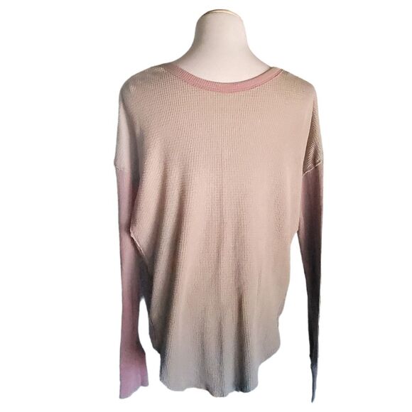 Free People We The Free Long Sleeve Oversized Waffle Thermal Grey/Pink Womens XS - Picture 3 of 10